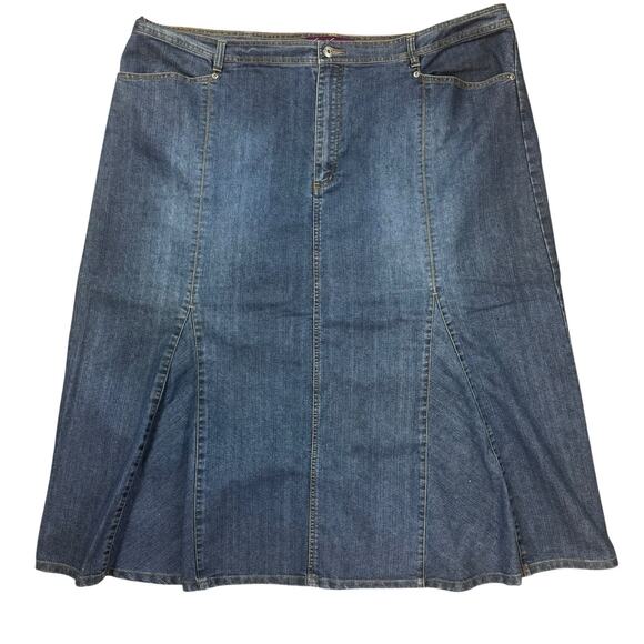 Gloria Vanderbilt Denim A-Line Skirt Plus Sz 28W Button Zip Front - Picture 1 of 13